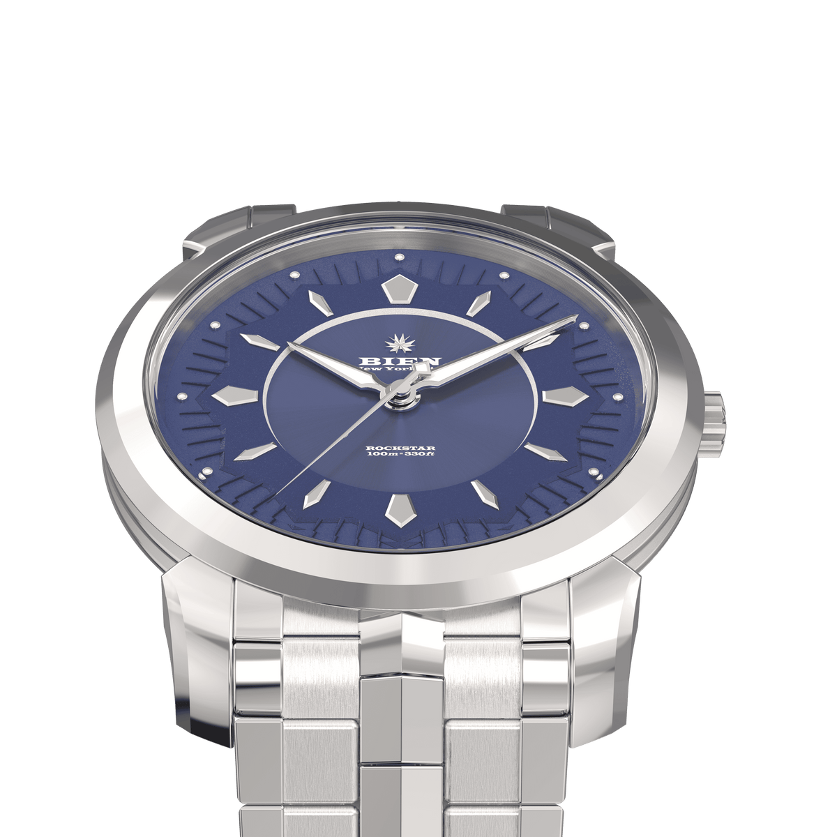 The dial, Cobalt, its radiating sunburst ring