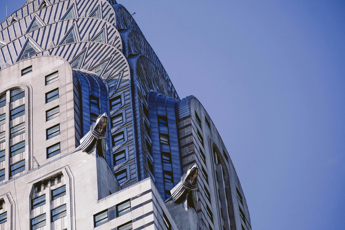 The Chrysler Building crown, its terraced arches and eagles